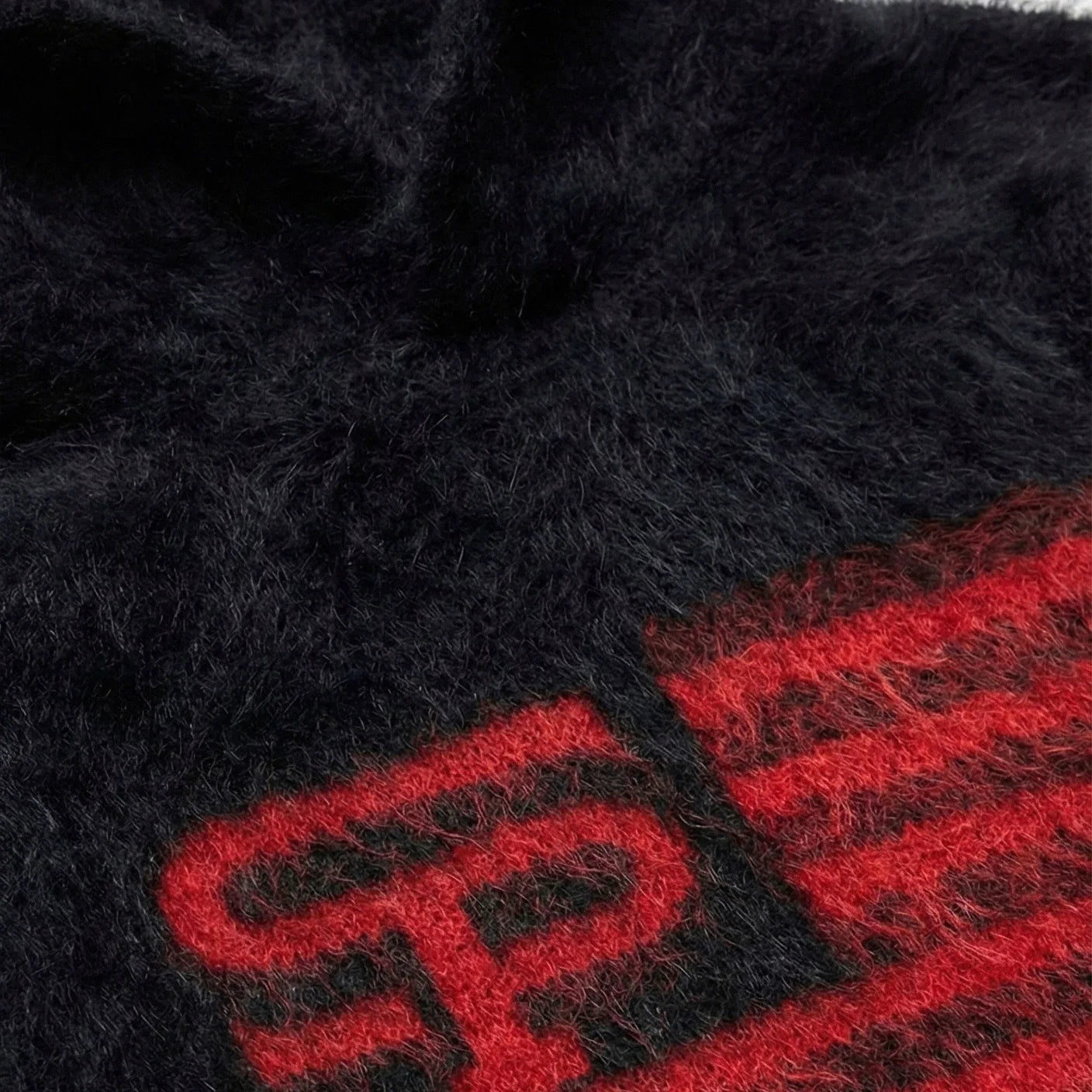 US001 RED MOHAIR GHOST HOODIE