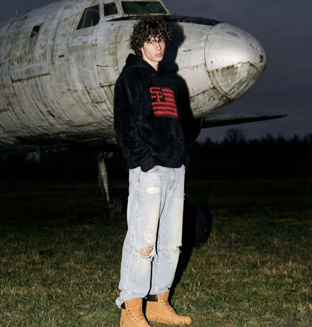 US001 RED MOHAIR GHOST HOODIE