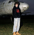 US001 RED MOHAIR GHOST HOODIE