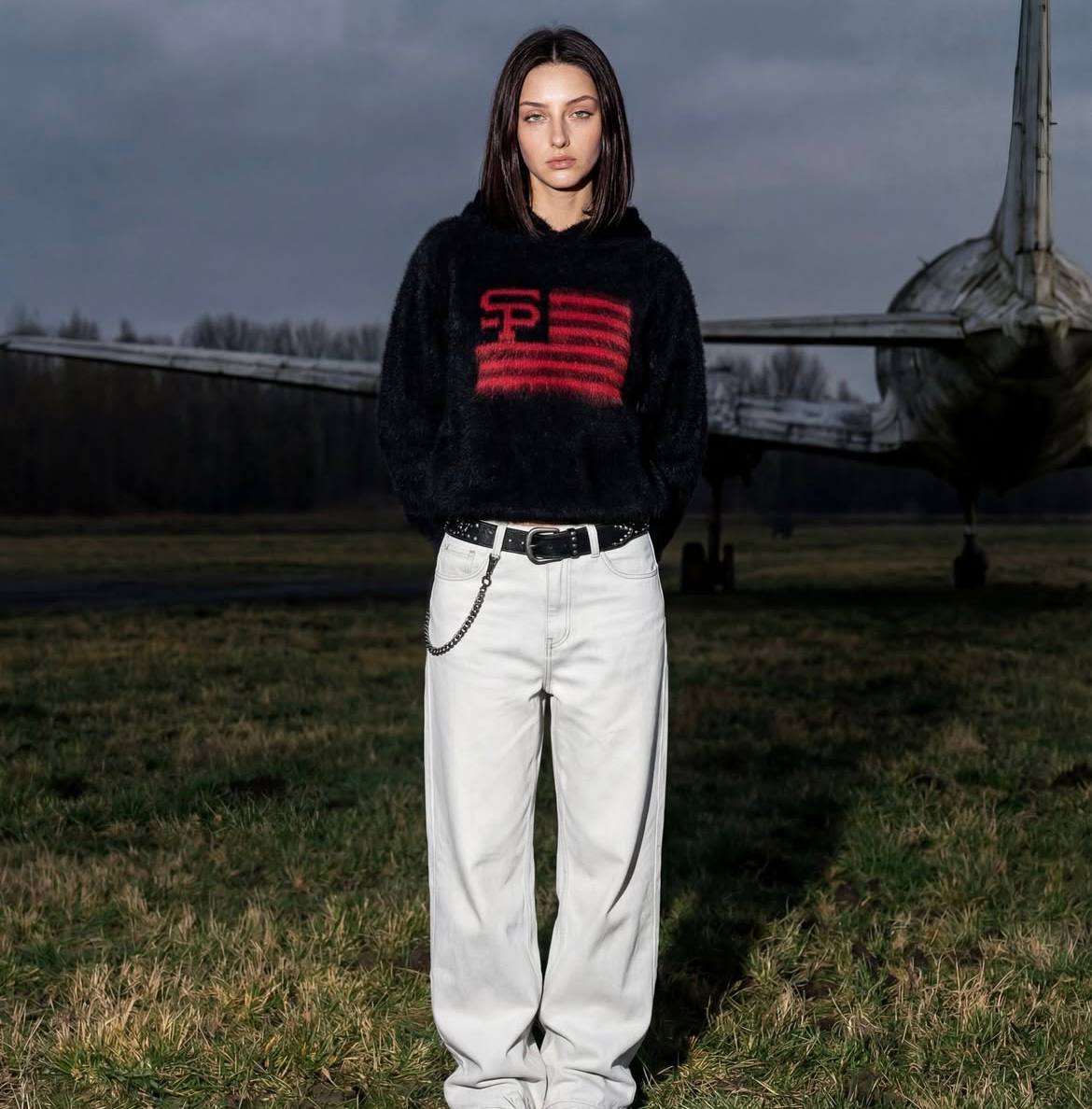 US001 RED MOHAIR GHOST HOODIE